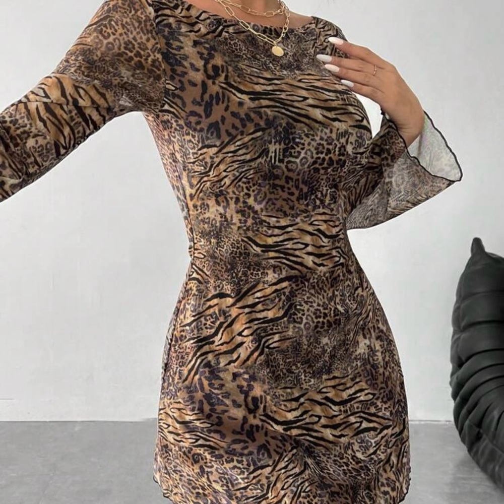 SHEIN Mesh Leopard Print Dress